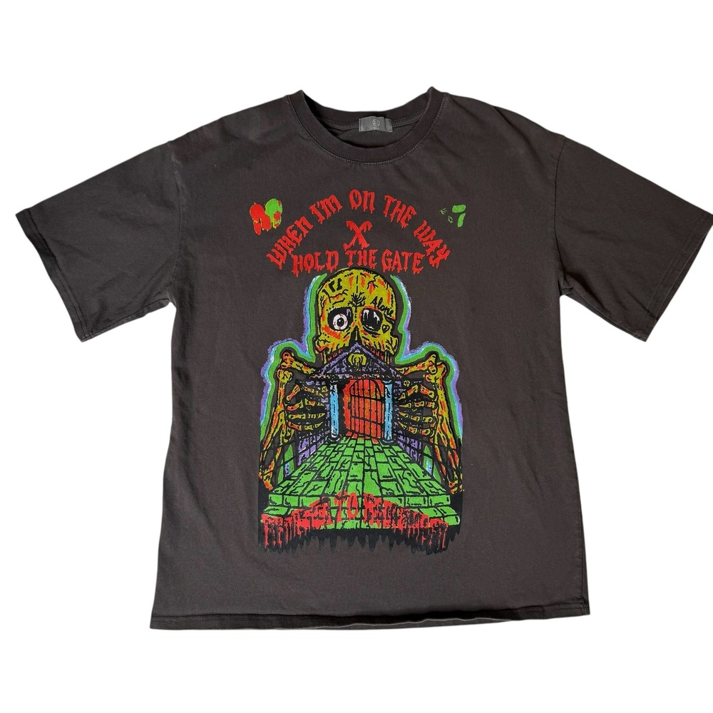 HBAT Kanye West Graphic Print T-Shirt Skeleton Cookie HOLD THE GATE Men's M-L - Picture 1 of 7